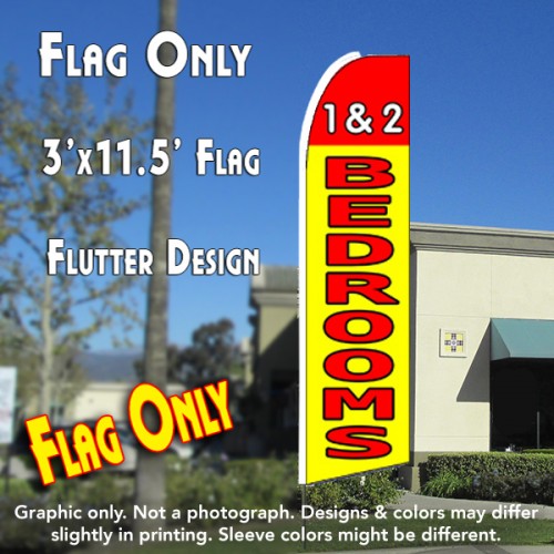 1 & 2 BEDROOMS (Red/Yellow) Flutter Feather Banner Flag (11.5 x 2.5 Feet)
