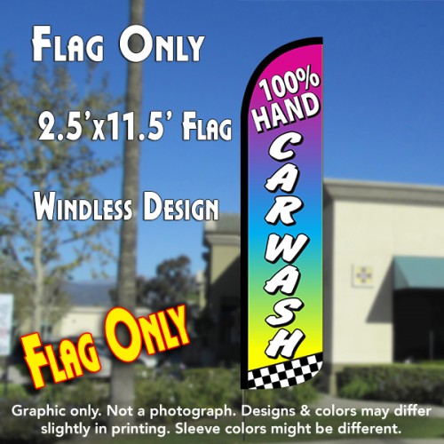 100% HAND CAR WASH (Multicolor) Windless Polyknit Feather Flag (2.5 x 11.5 feet)