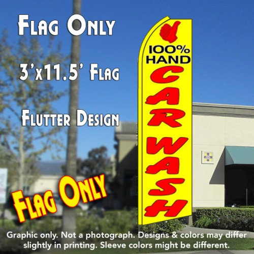 100% HAND CAR WASH (Thumb) Flutter Feather Banner Flag (11.5 x 3 Feet)