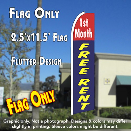 1st MONTH FREE RENT (Red/Blue) Flutter Feather Banner Flag (11.5 x 2.5 Feet)