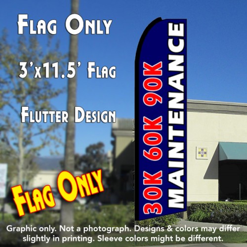 30K 60K 90K MAINTENANCE (Blue) Flutter Feather Banner Flag (11.5 x 3 Feet)