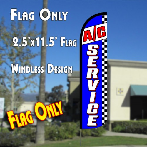 A/C SERVICE (Blue/Checkered) Windless Polyknit Feather Flag (2.5 x 11.5 feet)