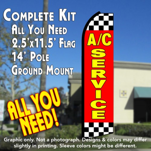 A/C SERVICE (Red/Checkered) Flutter Feather Banner Flag Kit (Flag, Pole, & Ground Mt)
