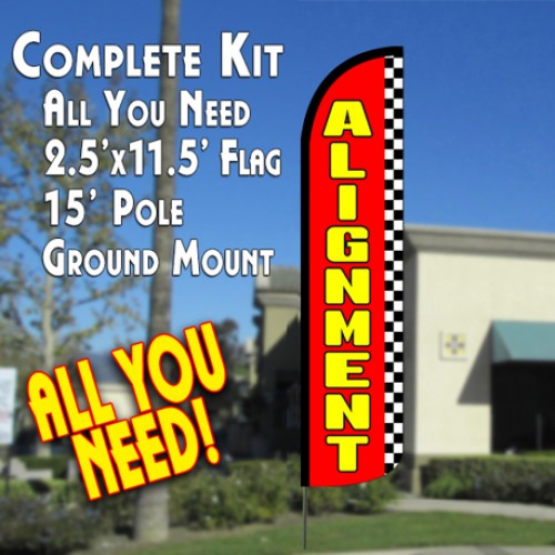 ALIGNMENT (Red/Checkered) Windless Feather Banner Flag Kit (Flag, Pole, & Ground Mt)