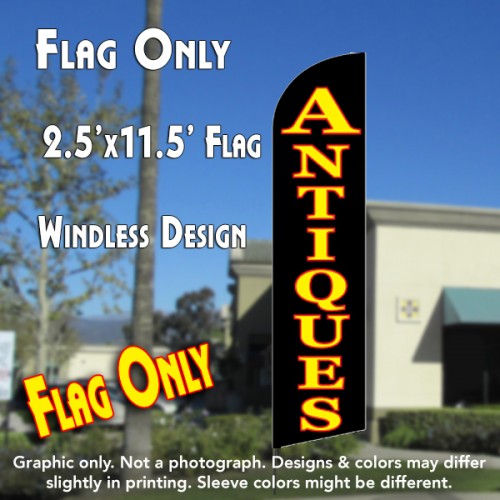 ANTIQUES (Black) Windless Feather Banner Flag (2.5 x 11.5 Feet)