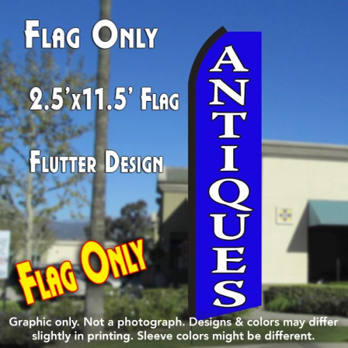ANTIQUES (Blue/White) Flutter Polyknit Feather Flag (11.5 x 2.5 feet)