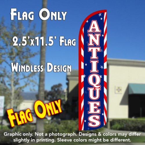 ANTIQUES (Sunburst) Windless Polyknit Feather Flag (2.5 x 11.5 feet)