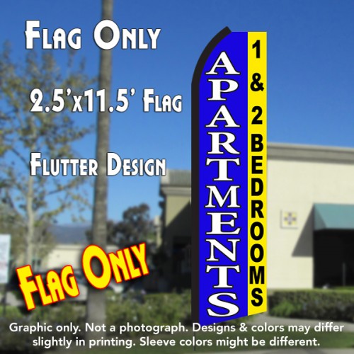 APARTMENTS 1 & 2 BEDROOMS (Blue/Yellow) Flutter Polyknit Feather Flag (11.5 x 2.5 feet)