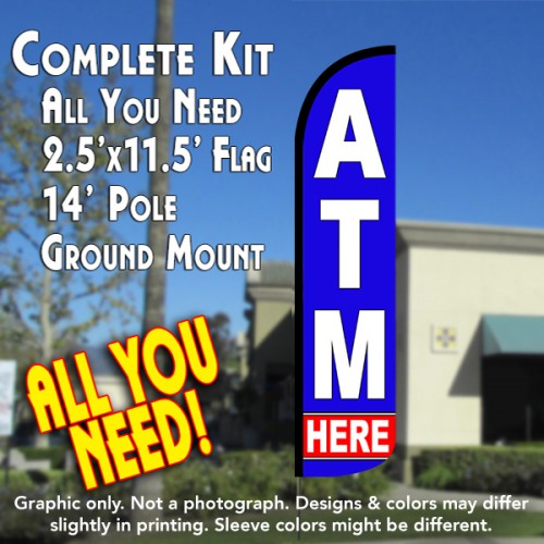 ATM HERE Windless Feather Banner Flag Kit (Flag, Pole, & Ground Mt)