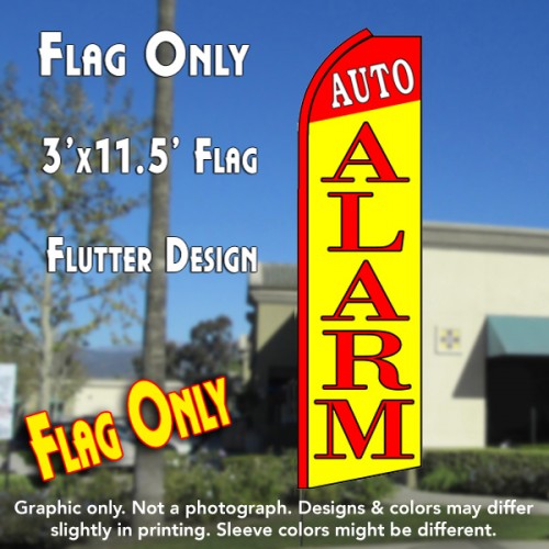 AUTO ALARM (Red/Yellow) Flutter Feather Banner Flag (11.5 x 3 Feet)