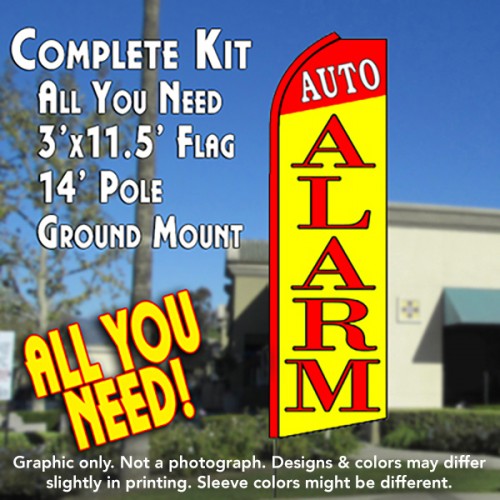 AUTO ALARM (Red/Yellow) Flutter Feather Banner Flag Kit (Flag, Pole, & Ground Mt)