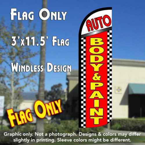 Auto Body & Paint (Checkered) Windless Polyknit Feather Flag (3 x 11.5 feet)