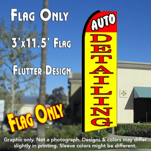 AUTO DETAILING (Red/Yellow) Flutter Feather Banner Flag (11.5 x 3 Feet)