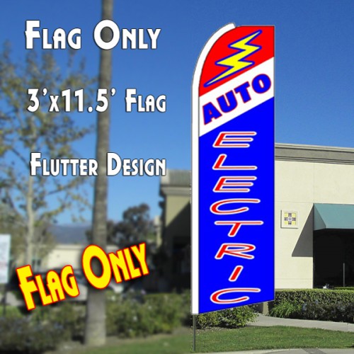 AUTO ELECTRIC (Red/Blue) Flutter Feather Banner Flag (11.5 x 3 Feet)