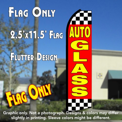 AUTO GLASS (Red/Checkered) Flutter Polyknit Feather Flag (11.5 x 2.5 feet)