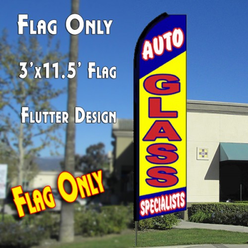 AUTO GLASS SPECIALISTS (Blue/Yellow) Flutter Feather Banner Flag (11.5 x 3 Feet)
