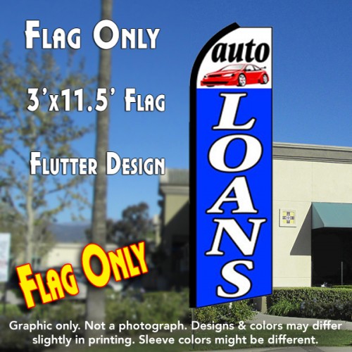 AUTO LOANS (White/Blue) Flutter Feather Banner Flag (11.5 x 3 Feet)