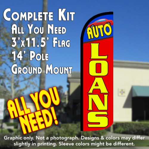 Auto Loans Windless Feather Banner Flag Kit (Flag, Pole, & Ground Mt)
