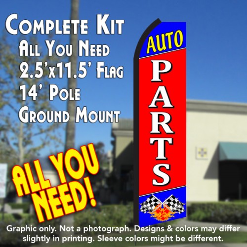 AUTO PARTS (Blue/Red) Flutter Feather Banner Flag Kit (Flag, Pole, & Ground Mt)