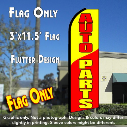 AUTO PARTS (Yellow/Red) Flutter Feather Banner Flag (11.5 x 3 Feet)