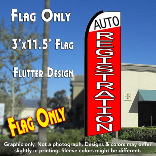 AUTO REGISTRATION (White/Red) Flutter Feather Banner Flag (11.5 x 3 Feet)