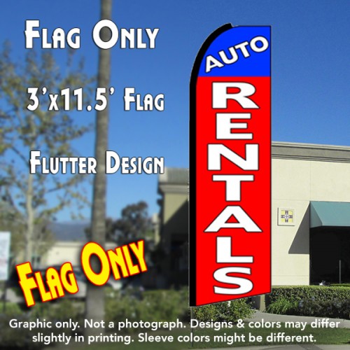 AUTO RENTALS (Blue/Red) Flutter Feather Banner Flag (11.5 x 3 Feet)