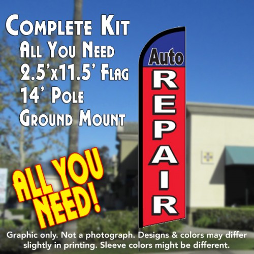 AUTO REPAIR Windless Feather Banner Flag Kit (Flag, Pole, & Ground Mt)