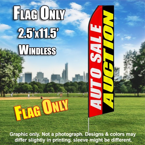 AUTO SALE AUCTION red black white yellow flutter flag