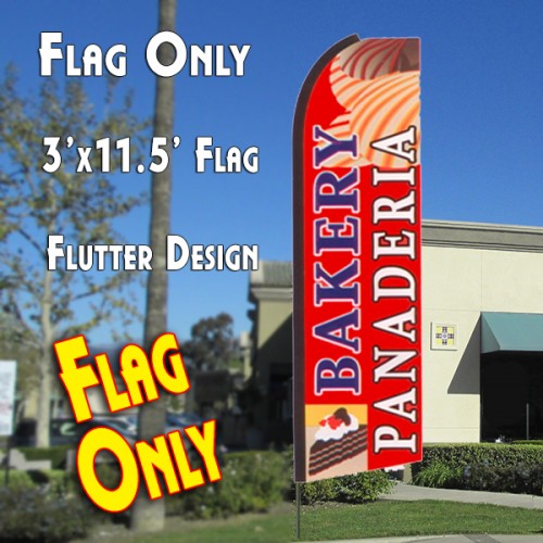 BAKERY/PANADERIA (R/B/W) Flutter Feather Banner Flag (11.5 x 3 Feet)