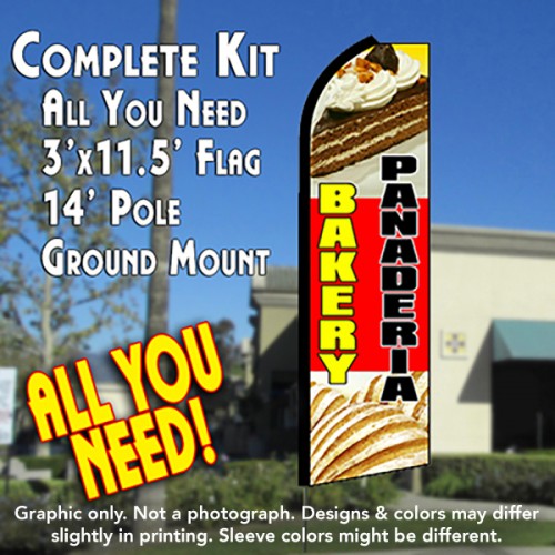 BAKERY/PANADERIA (R/Y/BK) Flutter Feather Banner Flag Kit (Flag, Pole, & Ground Mt)