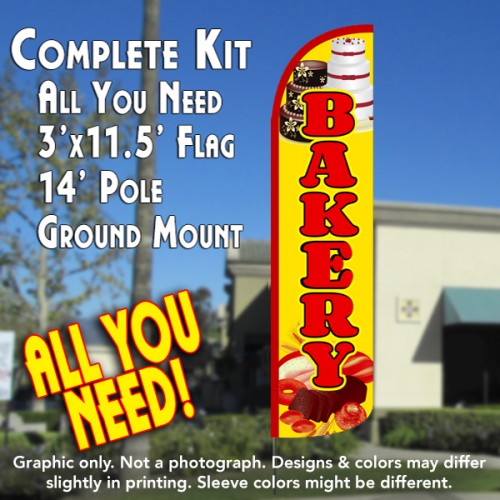 Bakery (Yellow/Red) Windless Feather Banner Flag Kit (Flag, Pole, & Ground Mt)