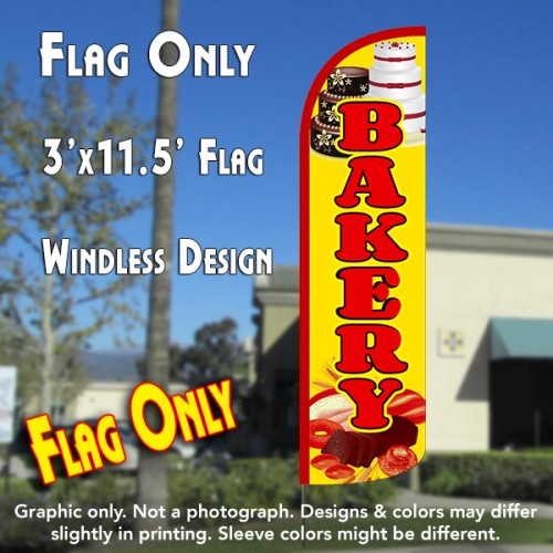 Bakery (Yellow/Red) Windless Polyknit Feather Flag (3 x 11.5 feet)