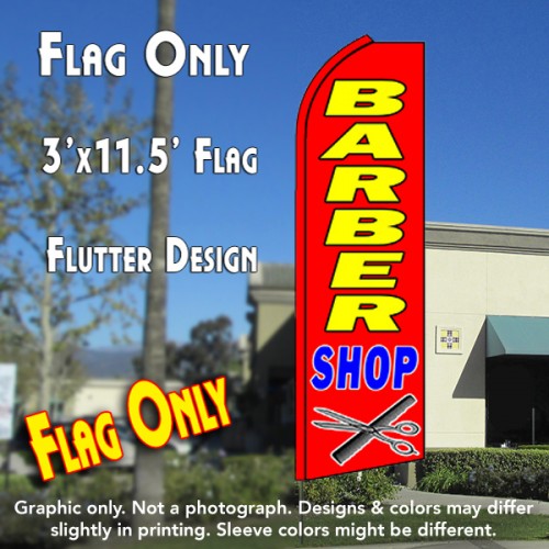 BARBER SHOP (Red) Flutter Feather Banner Flag (11.5 x 3 Feet)
