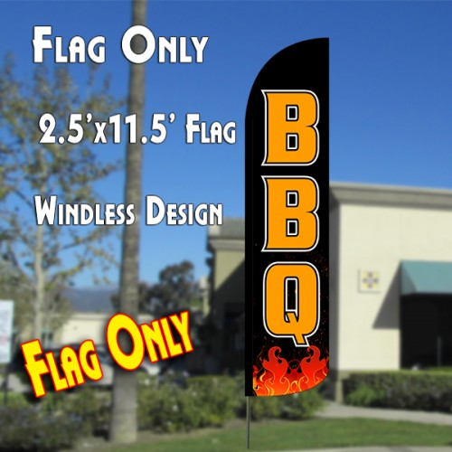 BBQ (Black/Orange) Windless Polyknit Feather Flag (2.5 x 11.5 feet)