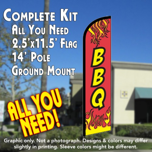 BBQ (Red) Windless Feather Banner Flag Kit (Flag, Pole, & Ground Mt)