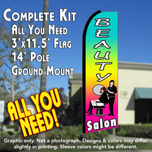 BEAUTY SALON (Multi-colored) Flutter Feather Banner Flag Kit (Flag, Pole, & Ground Mt)