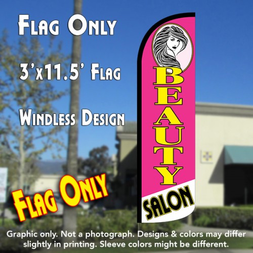 BEAUTY SALON (Pink) Windless Feather Banner Flag (2.5 x 11.5 Feet)
