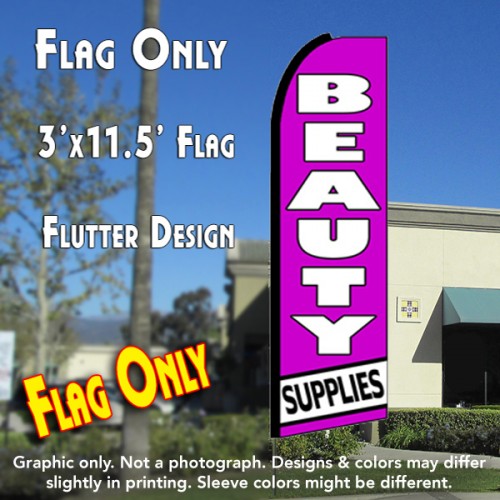 BEAUTY SUPPLIES (Purple/White) Flutter Feather Banner Flag (11.5 x 3 Feet)