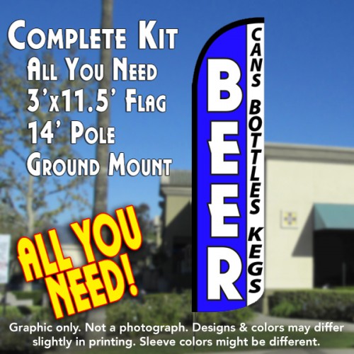 Beer (Cans, Bottles, Kegs) Windless Feather Banner Flag Kit (Flag, Pole, & Ground Mt)