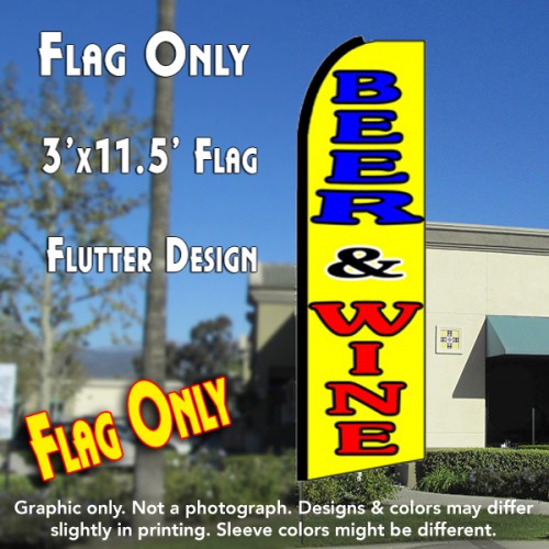 BEER & WINE (Yellow) Flutter Feather Banner Flag (11.5 x 3 Feet)