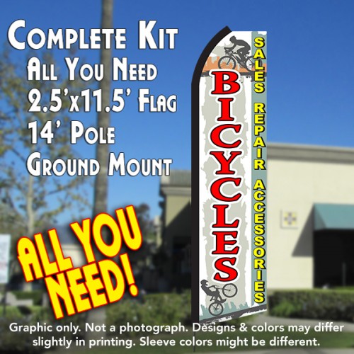 BICYCLES Sales Repairs Accessories (White/Red) Flutter Feather Banner Flag Kit (Flag, Pole, & Ground Mt)