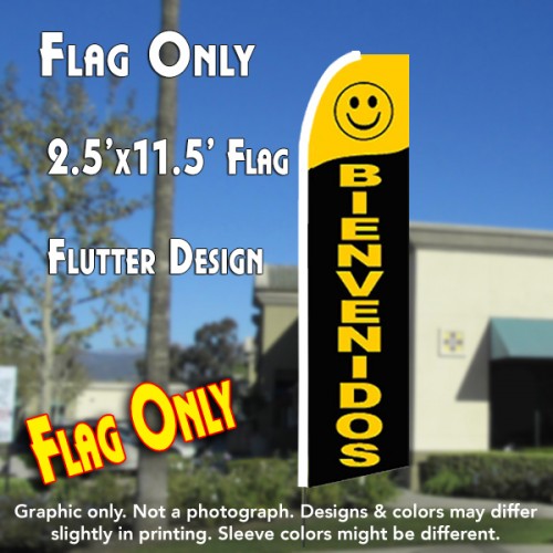 BIENVENIDOS (Gold/Black) Flutter Feather Banner Flag (11.5 x 2.5 Feet)