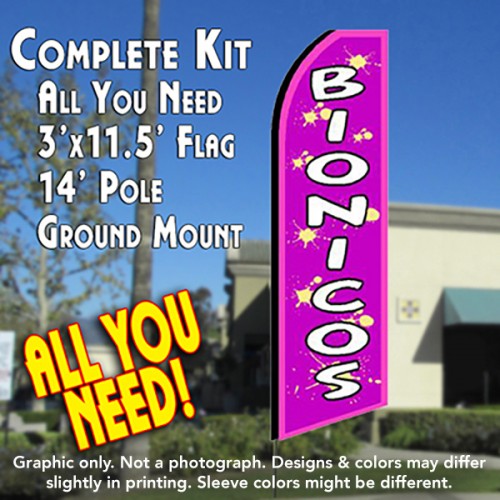 BIONICOS (Purple) Flutter Feather Banner Flag Kit (Flag, Pole, & Ground Mt)