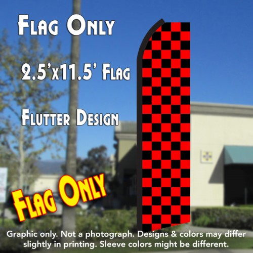 Checkered BLACK/RED Flutter Polyknit Feather Flag (11.5 x 2.5 feet)
