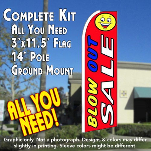 BLOW OUT SALE (Red Smiley) Flutter Feather Banner Flag Kit (Flag, Pole, & Ground Mt)
