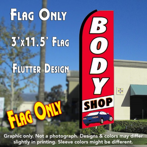 BODY SHOP (Red/White) Flutter Feather Banner Flag (11.5 x 3 Feet)