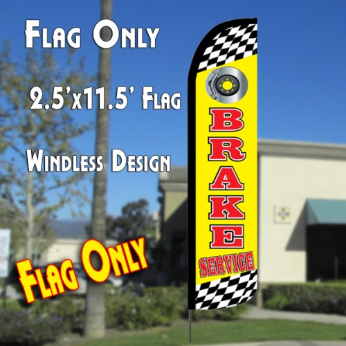 BRAKE SERVICE (Yellow) Windless Polyknit Feather Flag (2.5 x 11.5 feet)