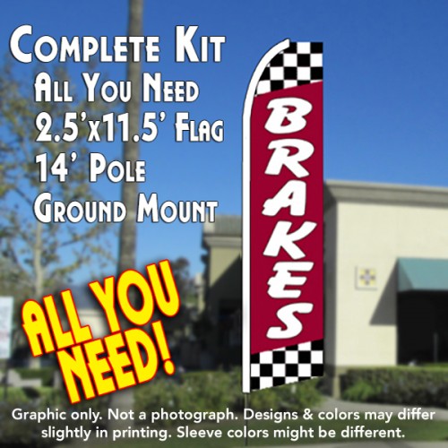 Brakes (Red/Checkered) Flutter Feather Banner Flag Kit (Flag, Pole, & Ground Mt)