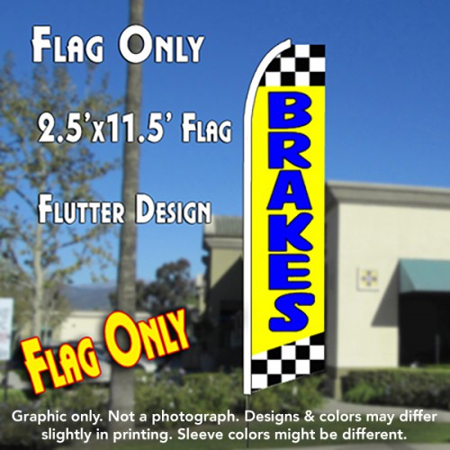 BRAKES (Yellow/Checkered) Flutter Feather Banner Flag (11.5 x 2.5 Feet)