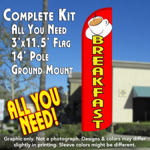 Breakfast (Red/Yellow/Cup) Windless Feather Banner Flag Kit (Flag, Pole, & Ground Mt)